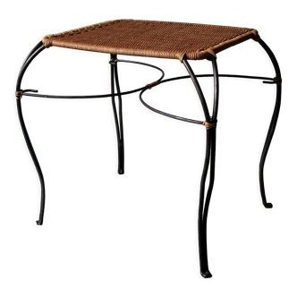 Black iron and rattan wine table