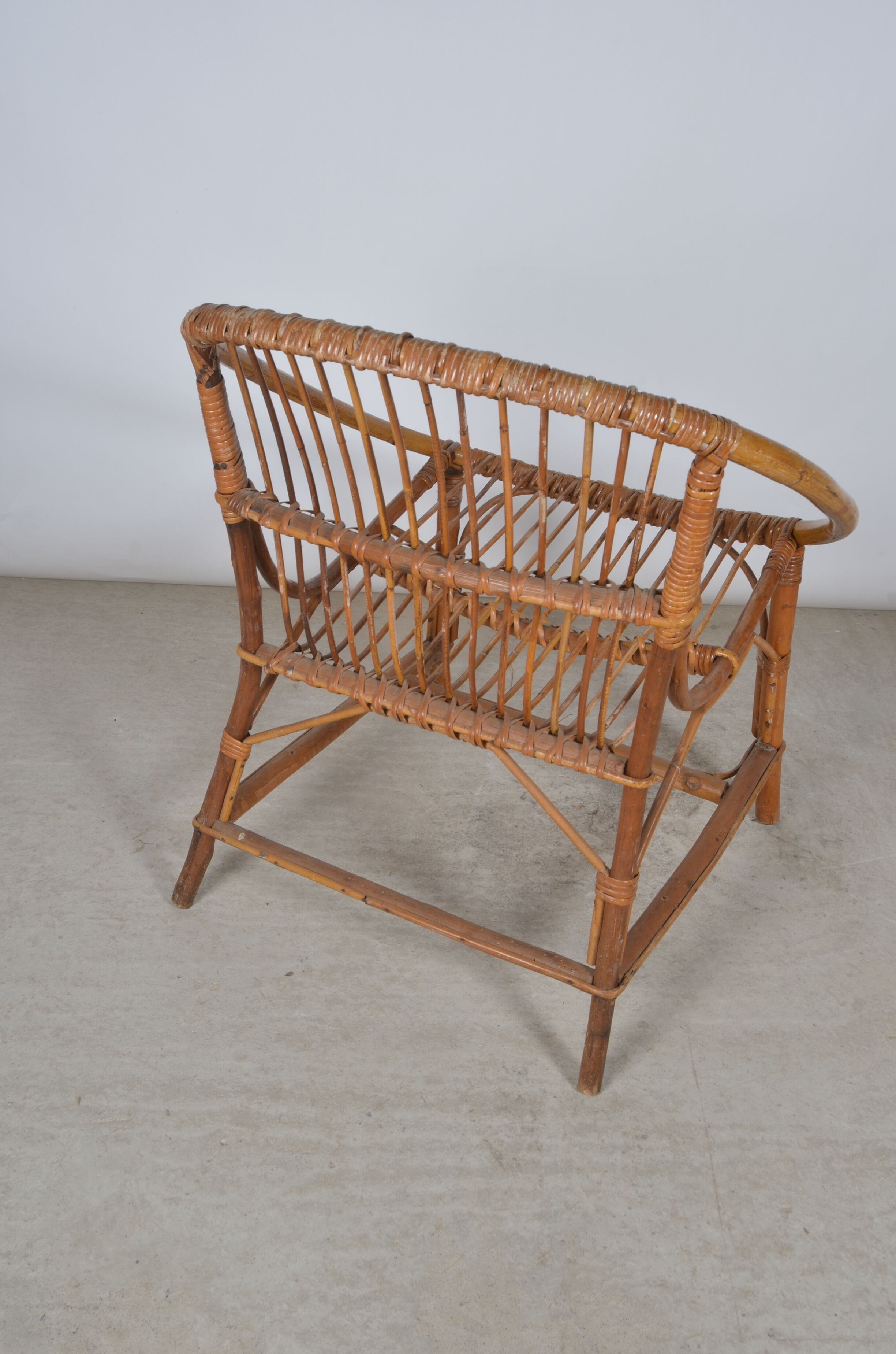 Vintage armchair basket or rattan shell 1960