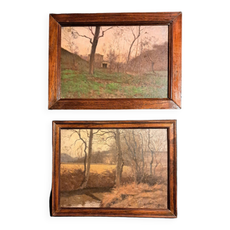 2 impressionist paintings - autumn and winter landscapes - signed Théodore LESPINASSE (1848-1918)