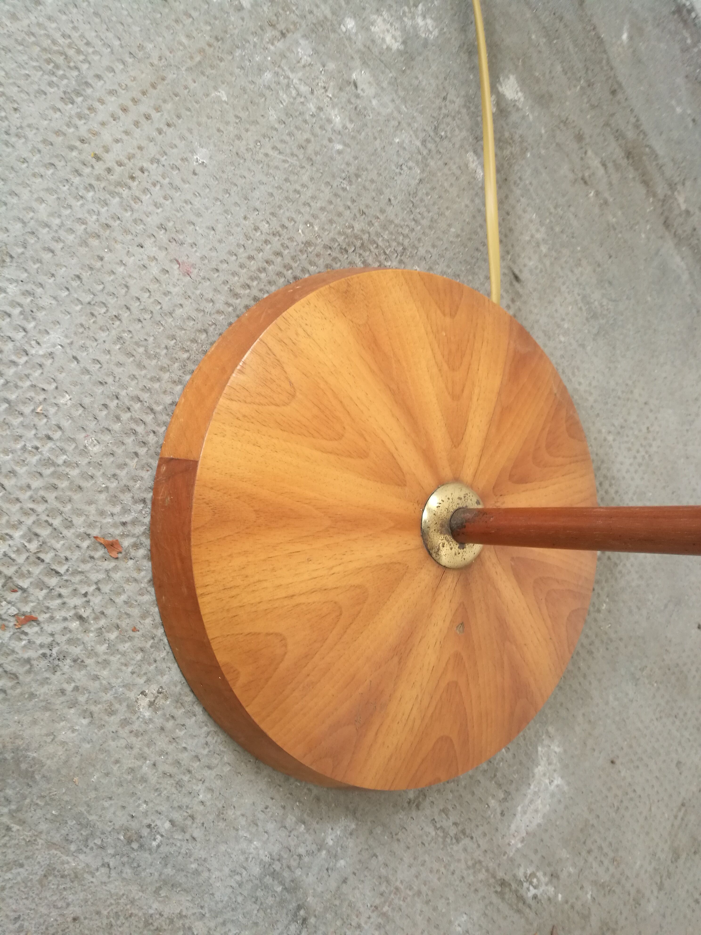 Wood and brass floor lamp