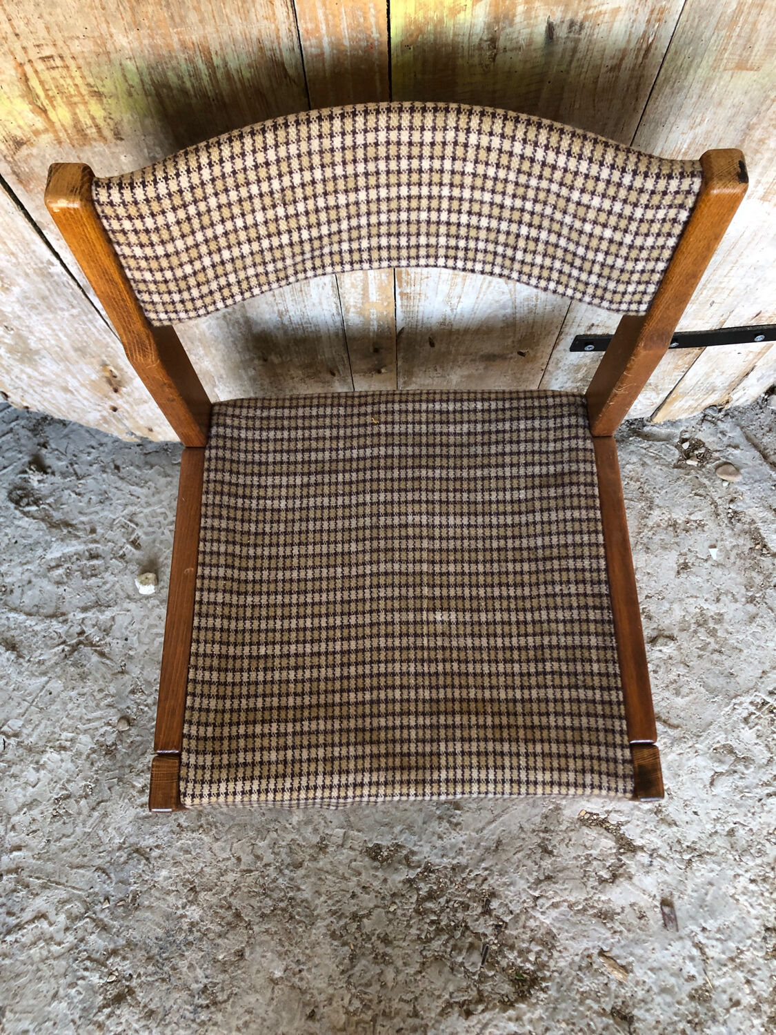 Set of 3 vintage 60s wooden fabric and tile chairs