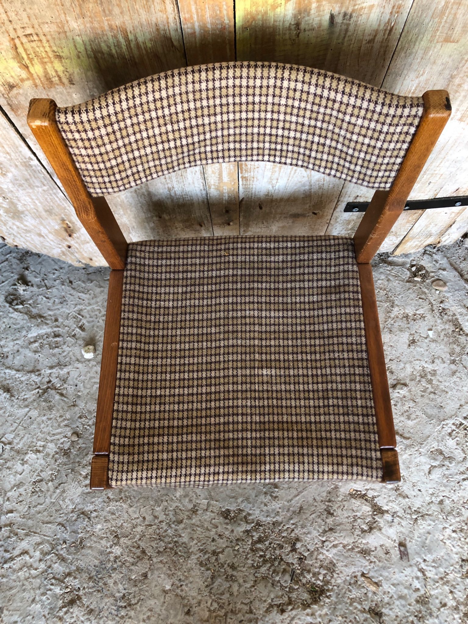 Set of 3 vintage 60s wooden fabric and tile chairs