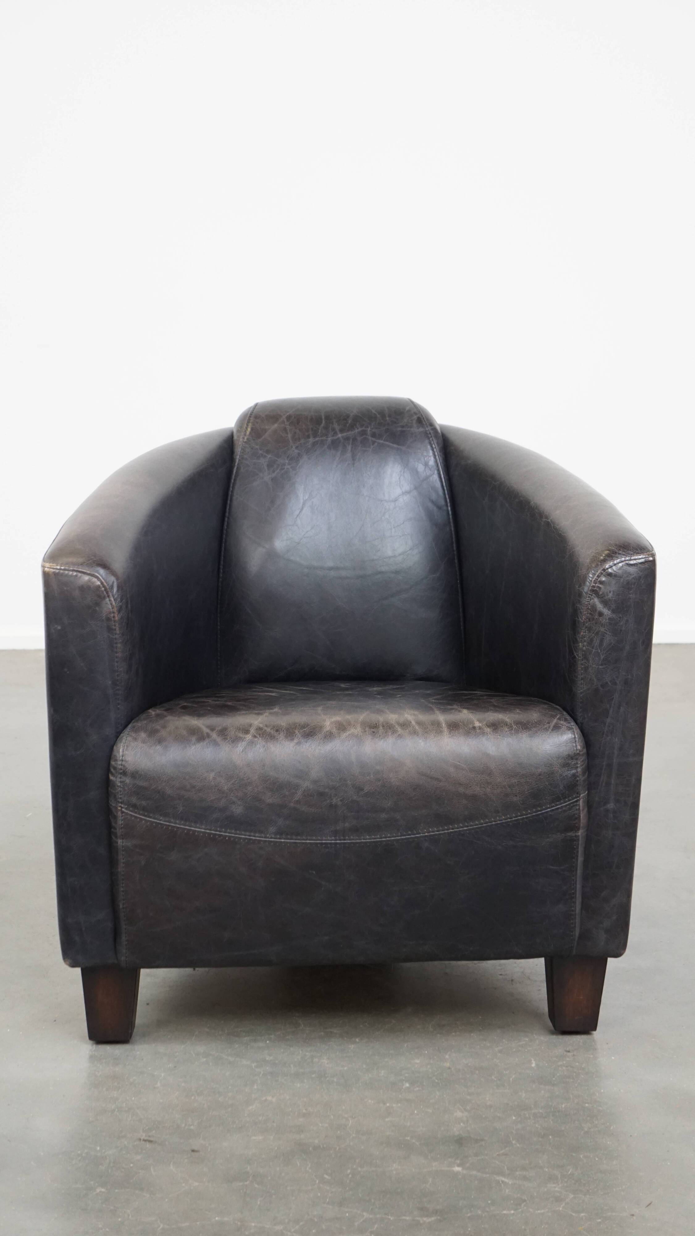 Black Cowhide Leather Aviator Armchair