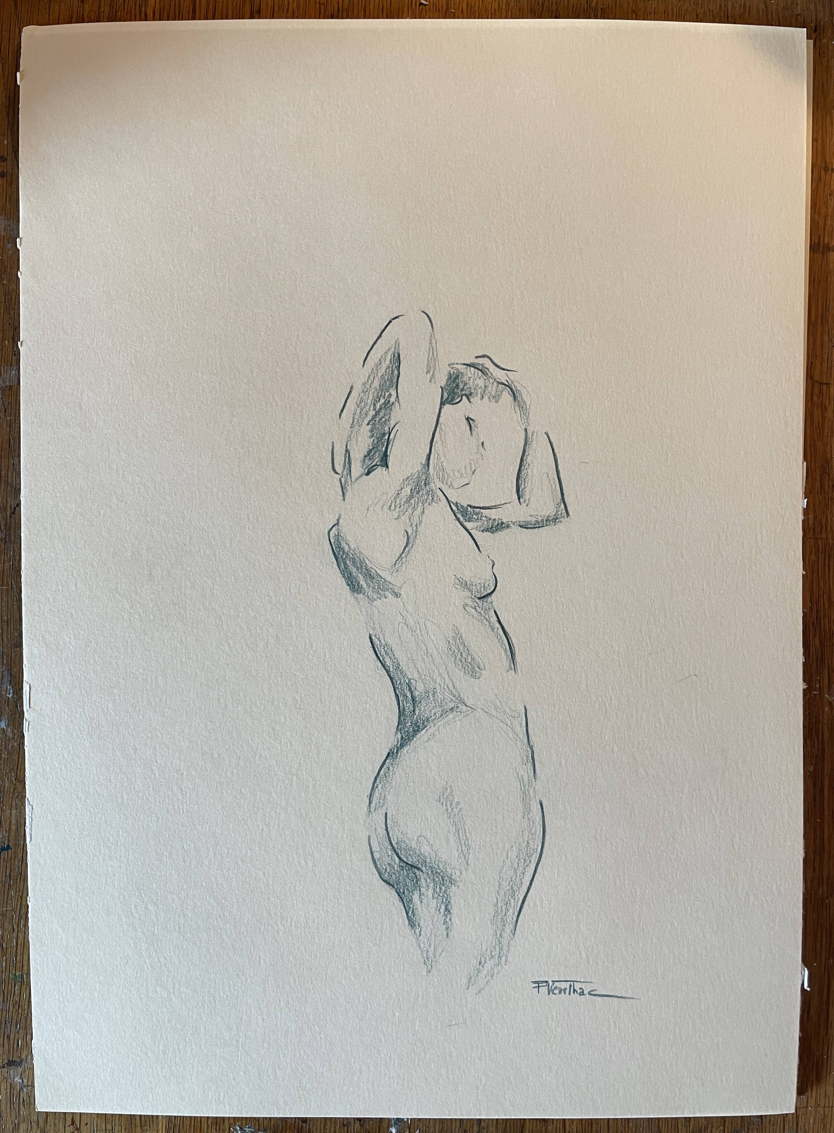 Tableau signé aquarelle portrait féminin « le lever »