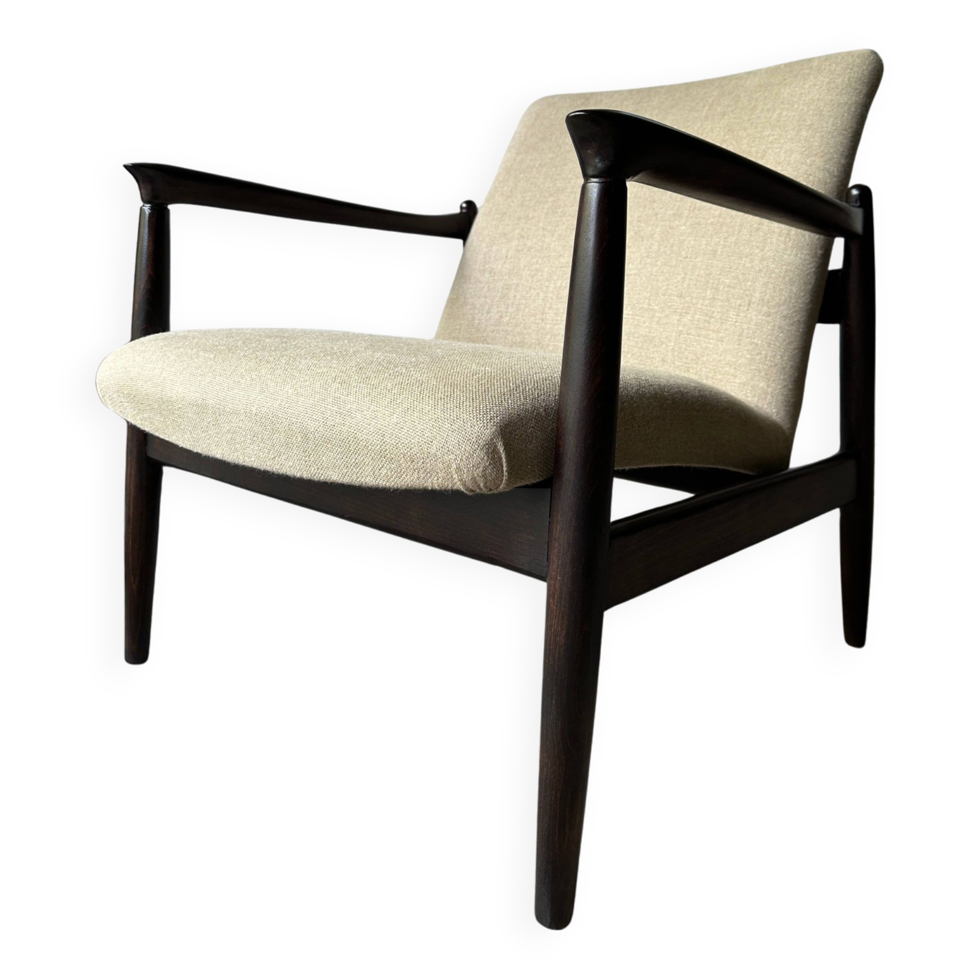 Pair of vintage GFM-64 pure linen armchairs by Edmund Homa, 1960s