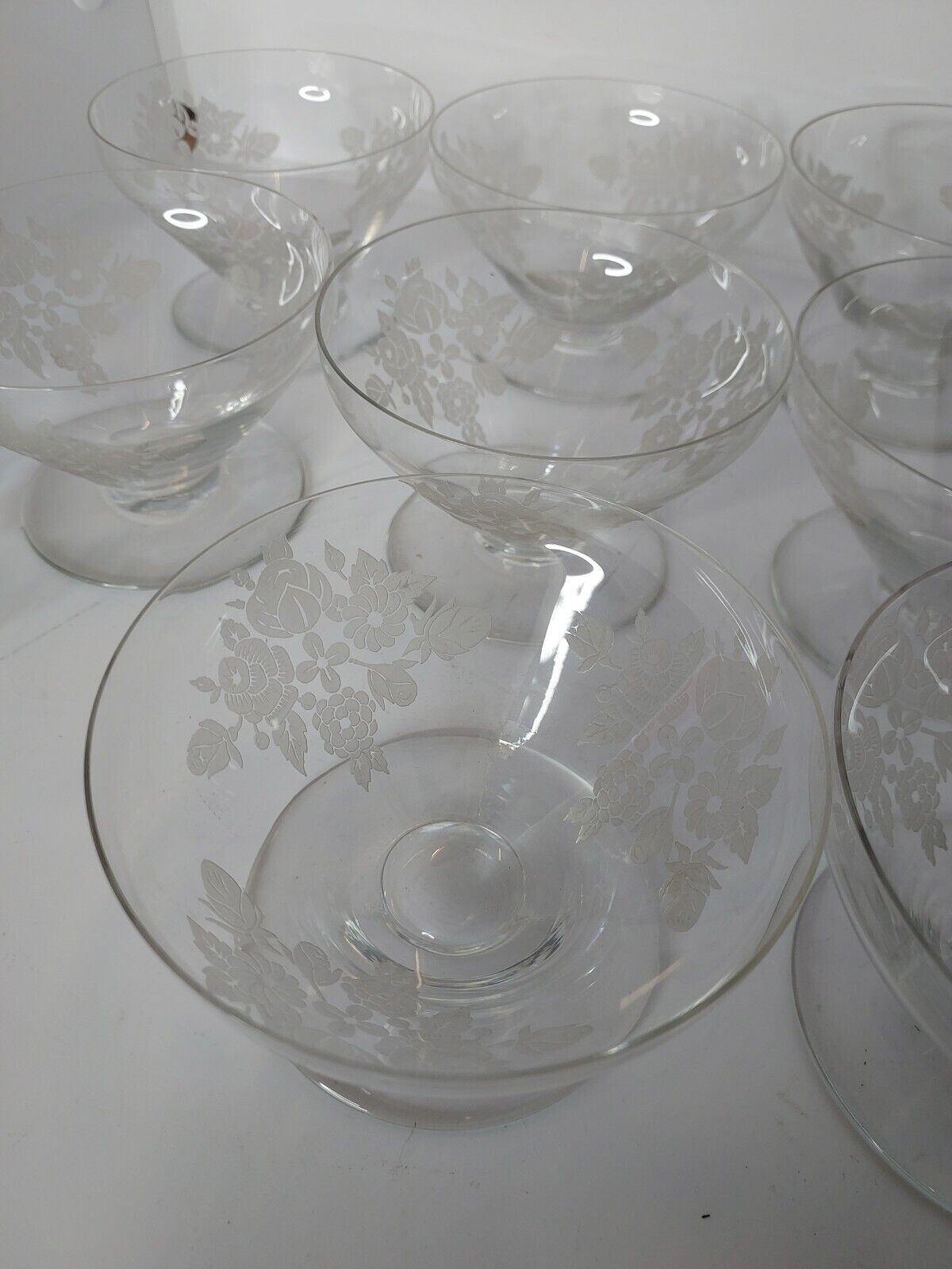 Engraved glass champagne glasses