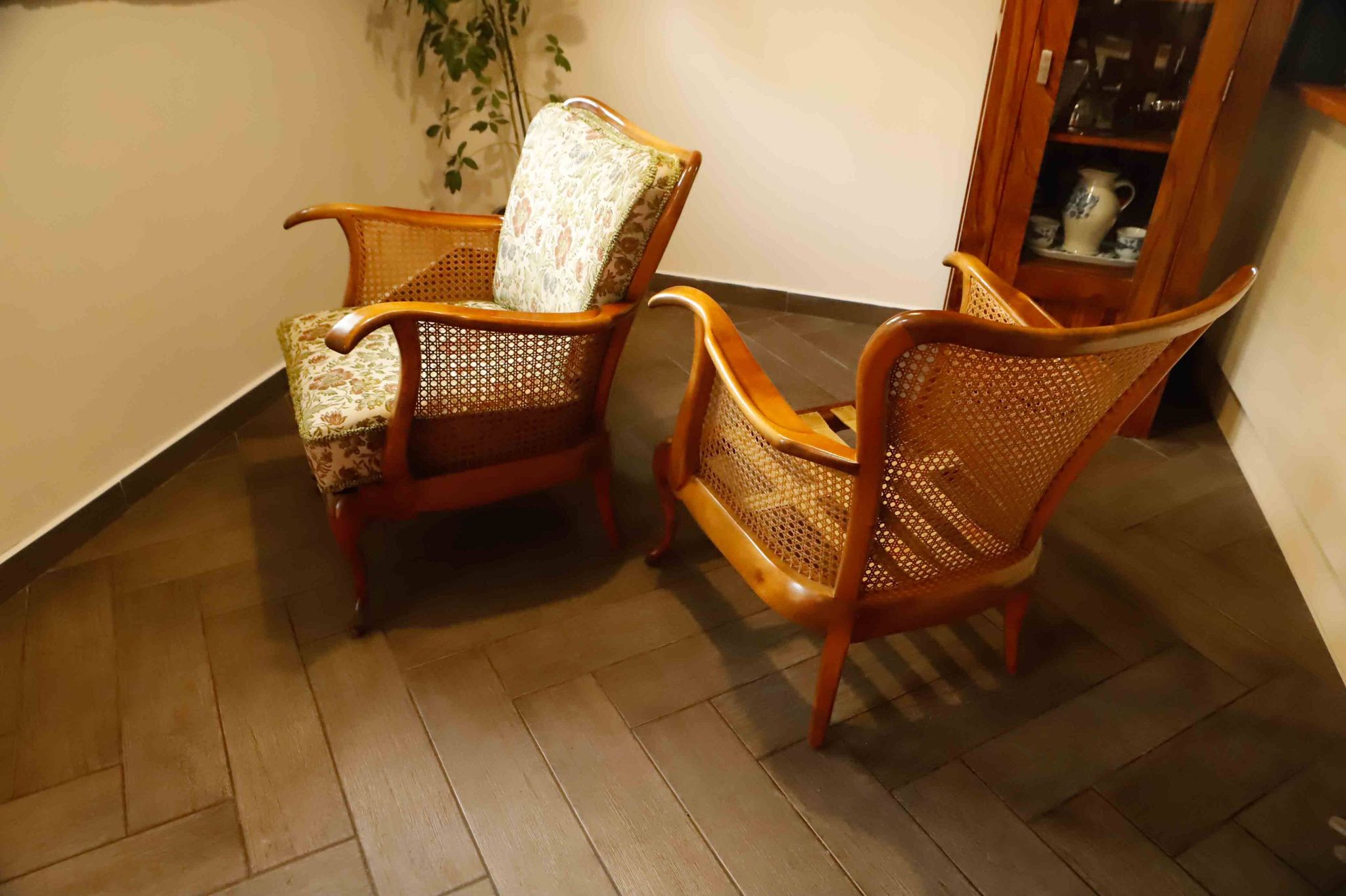 Set of 2 German Chippendale Cane Armchairs by Adolf Wrenger