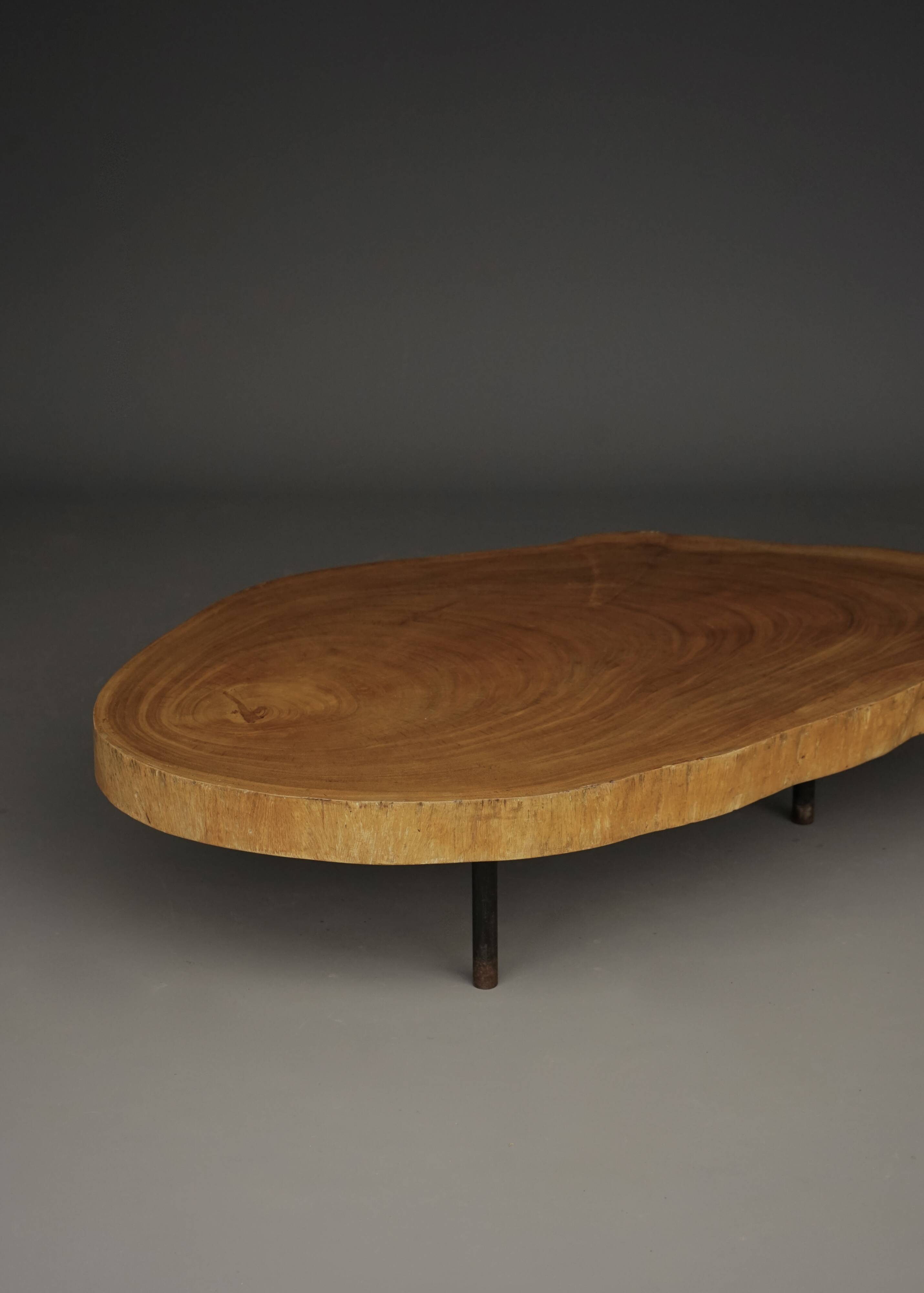 Table basse brutaliste en bois de tronc d'arbre, années 1960