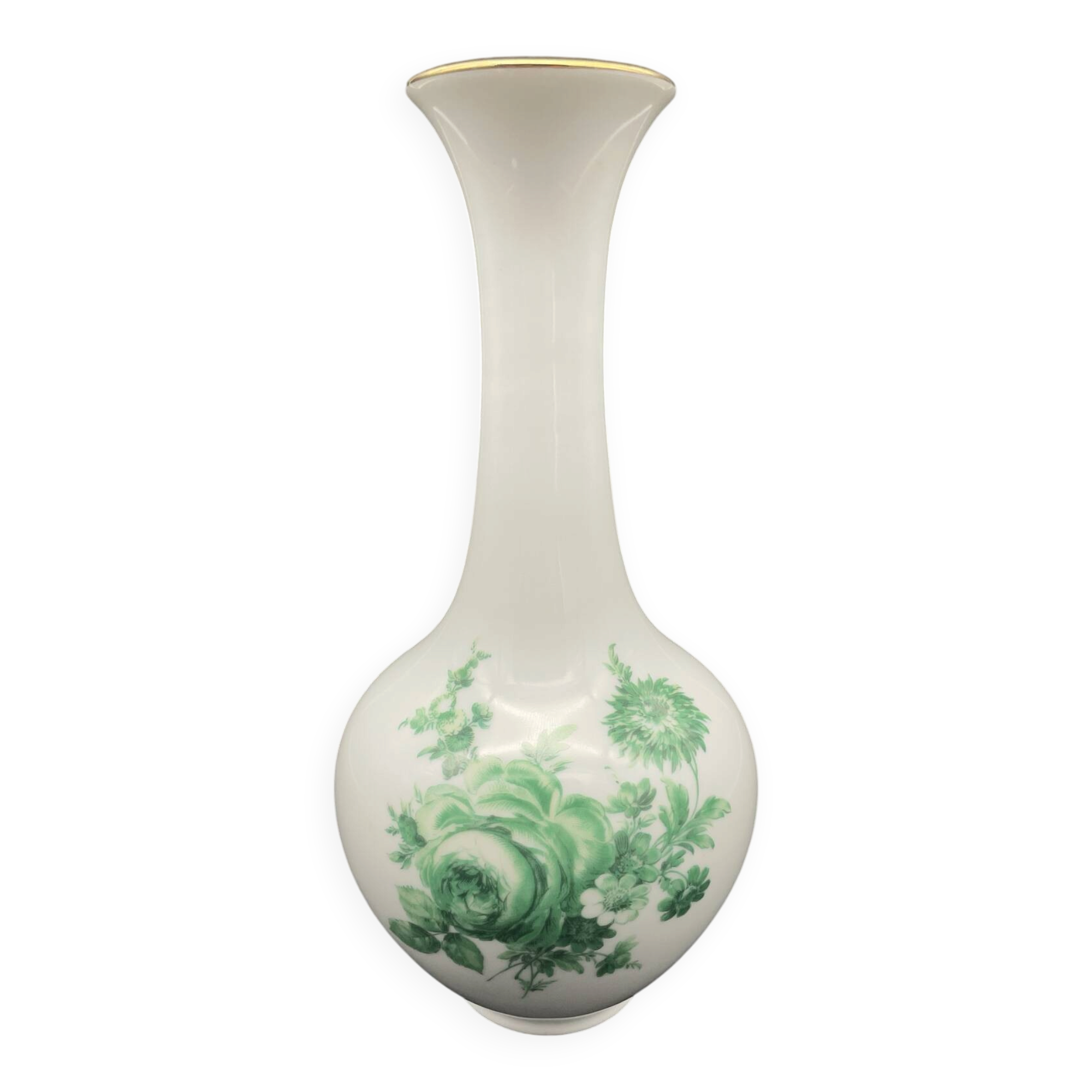 Large vase Royal Porcelain Bavaria with green flowers, 1960s.