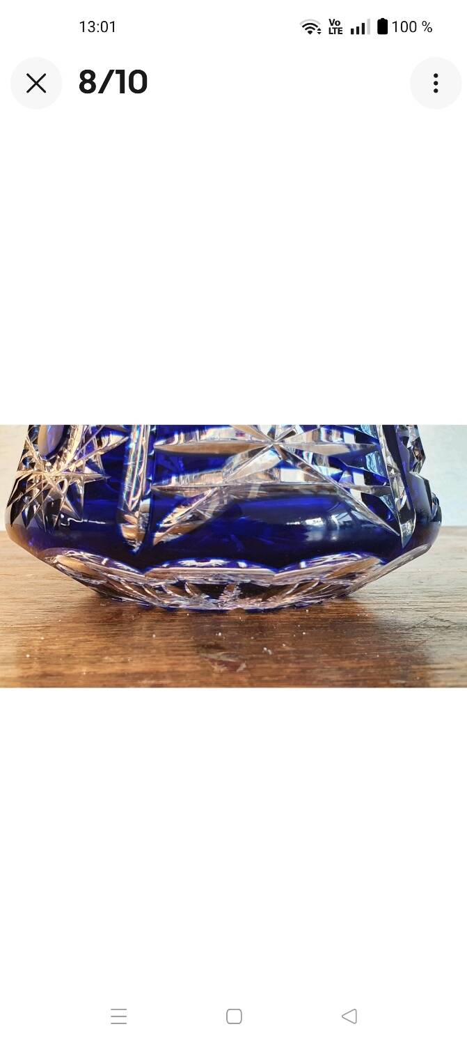 Superb orangeade jug in cobalt blue cut bohemian crystal