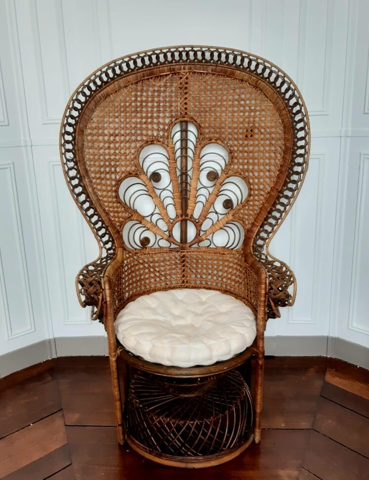Peacock rattan armchair, circa 1960