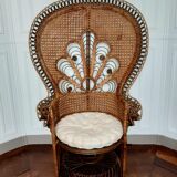 Peacock rattan armchair, circa 1960