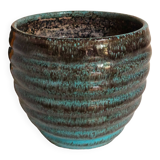 Ceramic planter with speckled enamel gadroons from the 1940s