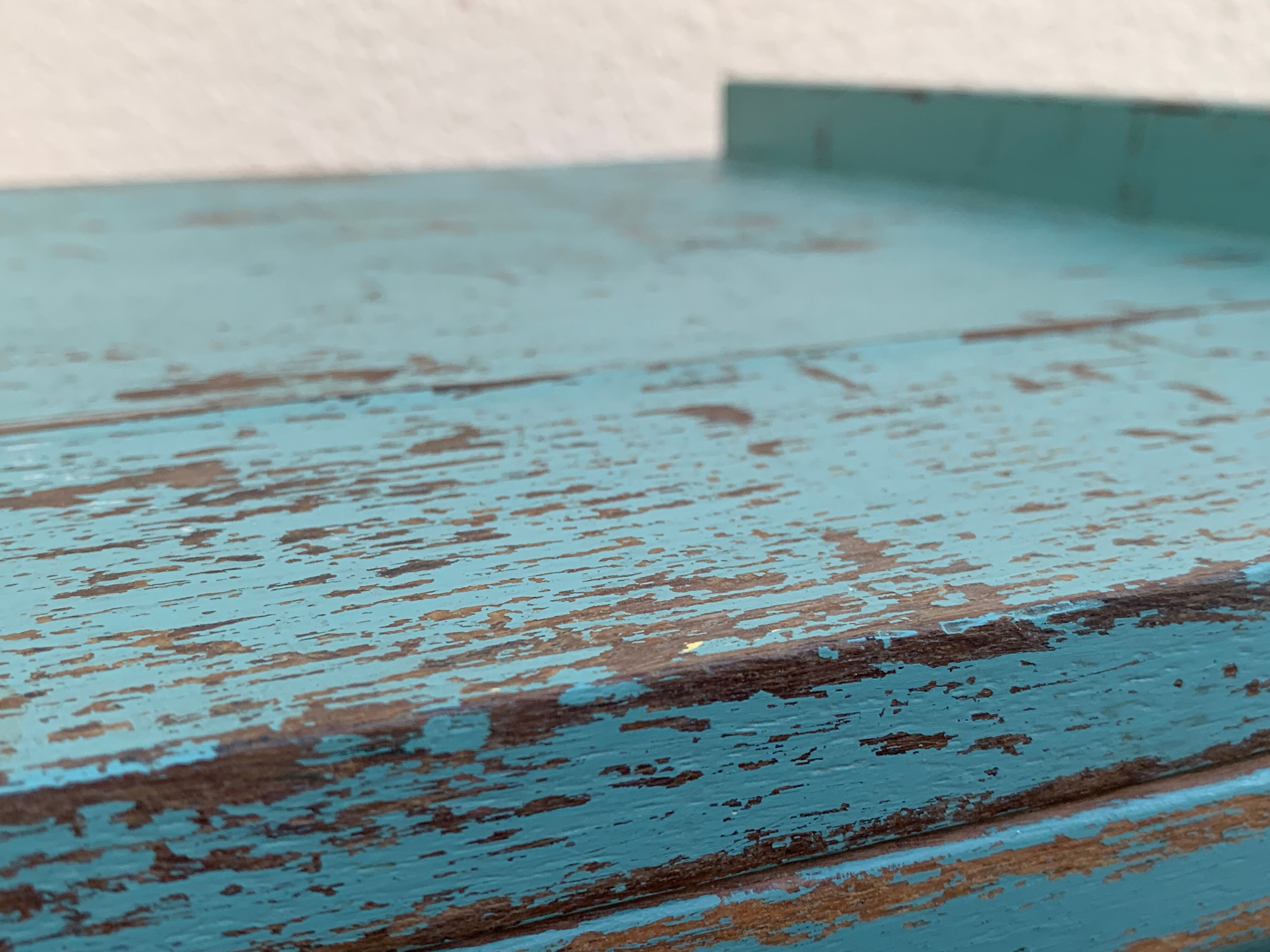 Vintage chest of drawers wood and rattan patina turquoise 1950