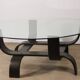 Vintage Fubo coffee table – curved wood & smoked glass – 1970s