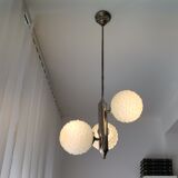 Vintage 1970s 3 ball white opal glass chandelier