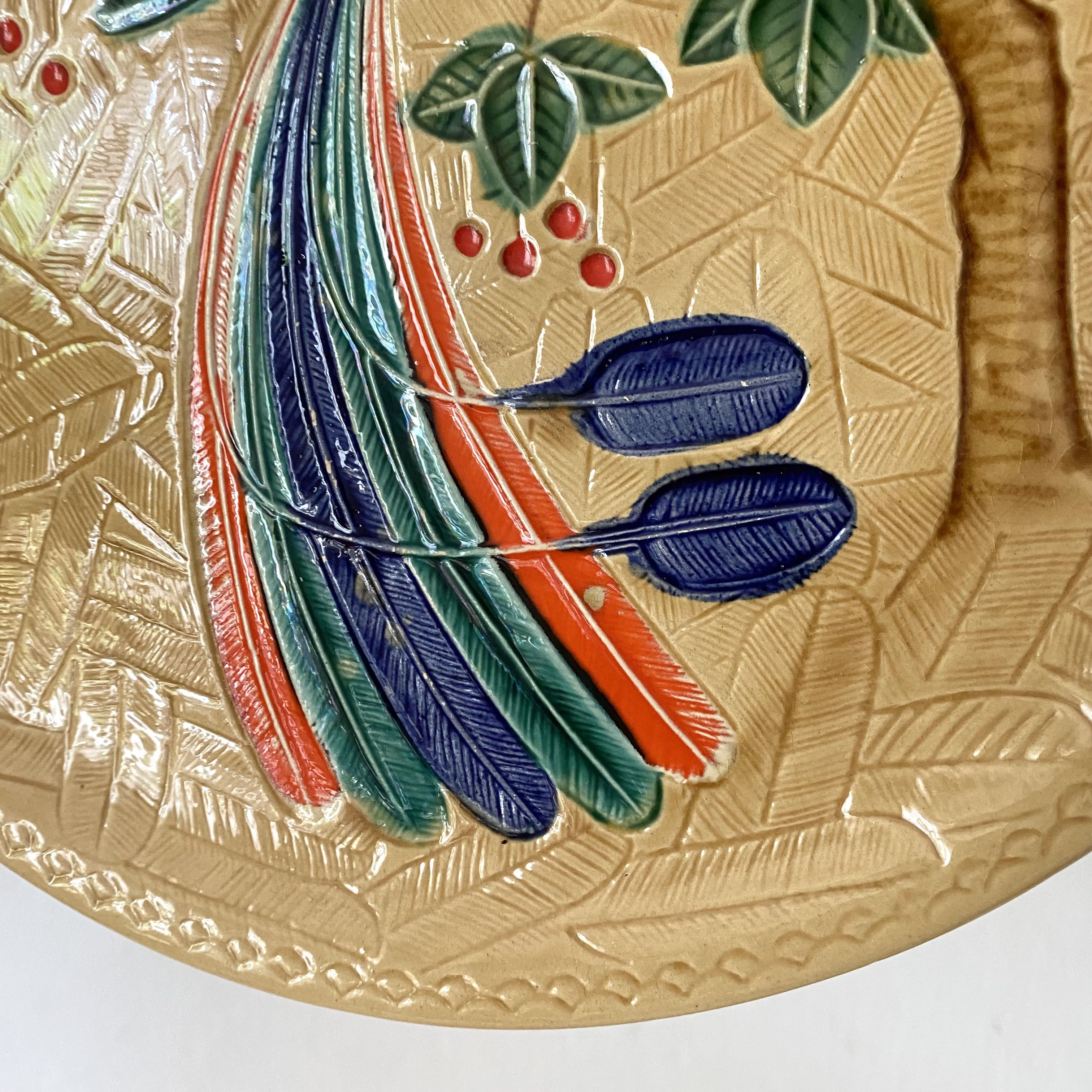 Poët Laval ceramic pie or cake dish with bird decoration