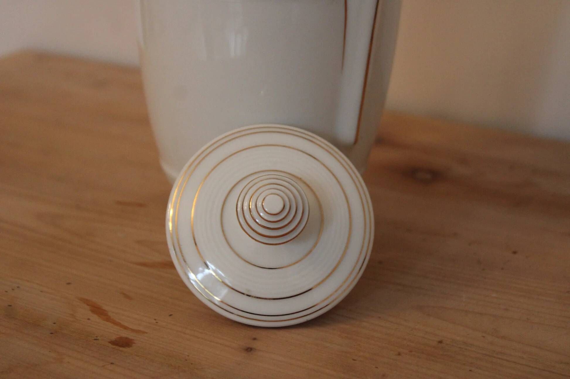 Vintage Art Deco coffee pot in Limoges porcelain by Charles Ahrenfeldt – gold trim.