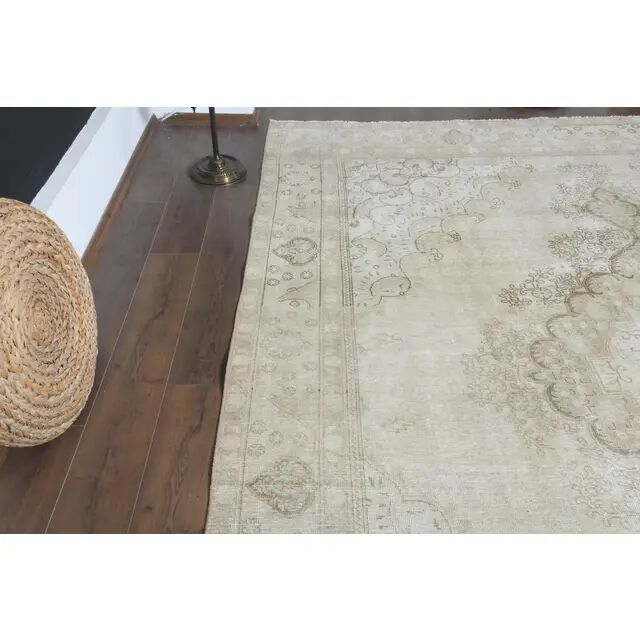 1970s Vintage Persian Handmade Wool Cotton Beige Area Rug 289x376