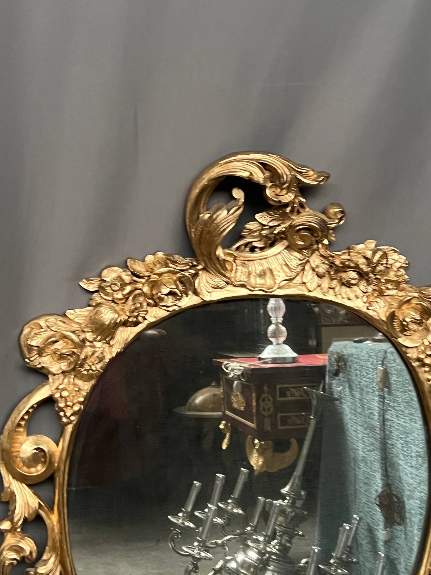 Antique rococo style wooden mirror. Solid walnut.