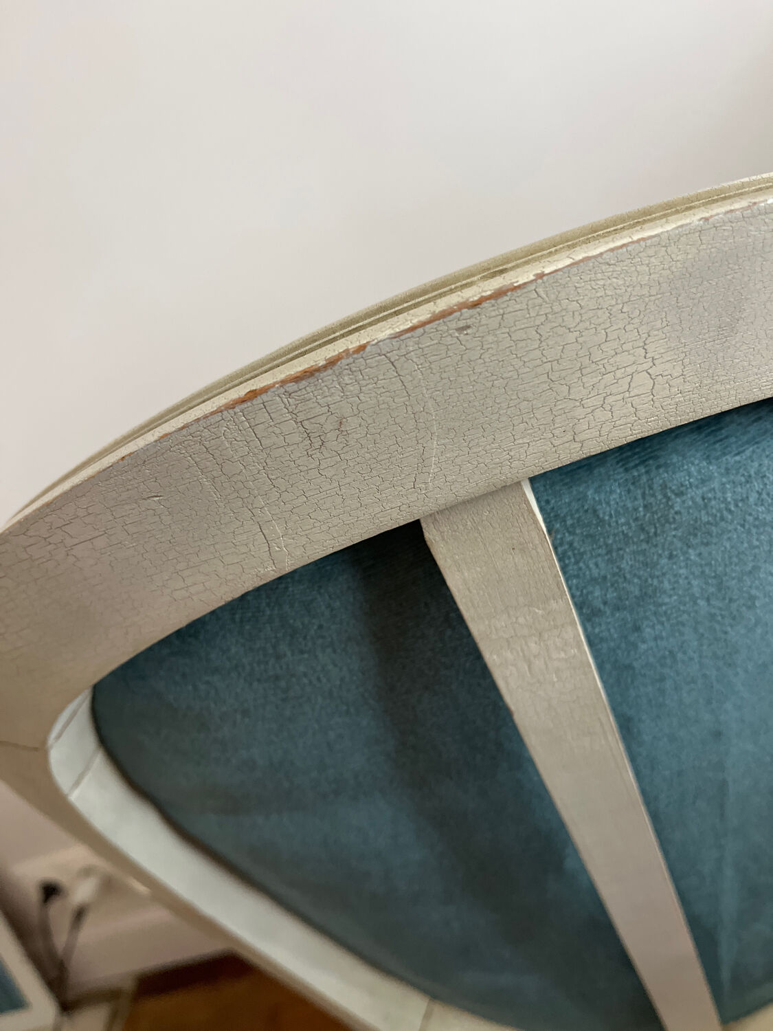 Blue velvet medallion armchair in Louis XVI style