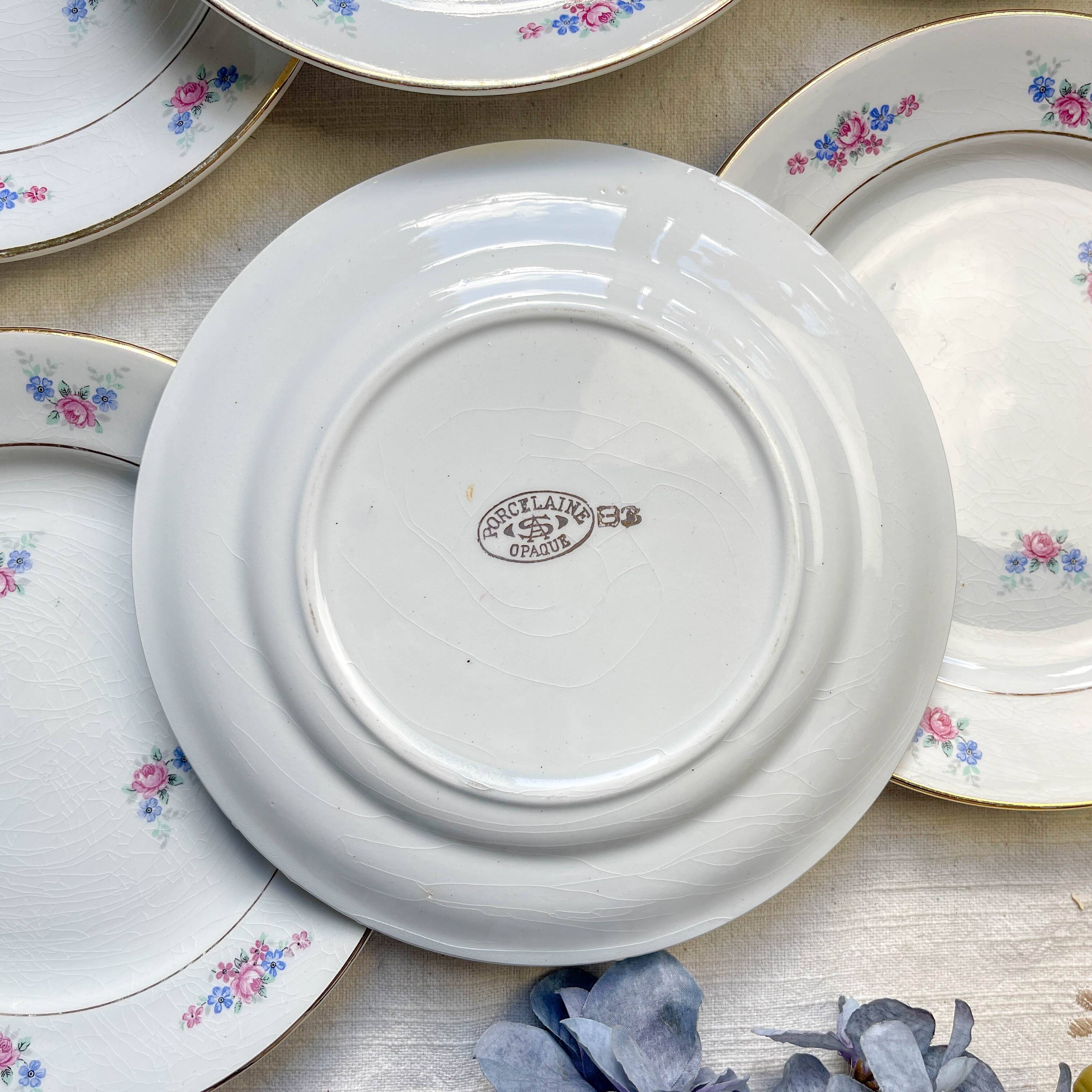 6 small vintage floral porcelain plates - Salins