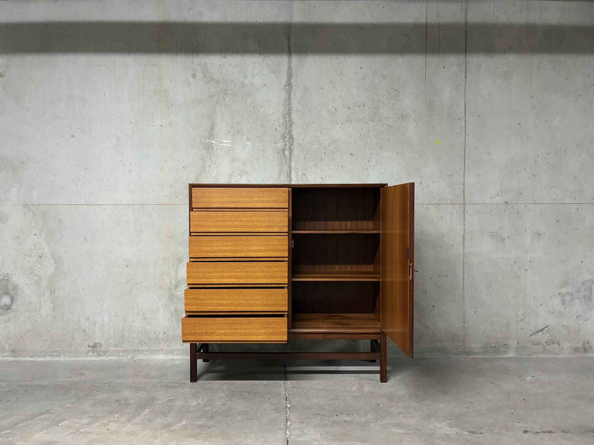 High buffet multifunctional furniture Scandinavian vintage teak from the 1960s.