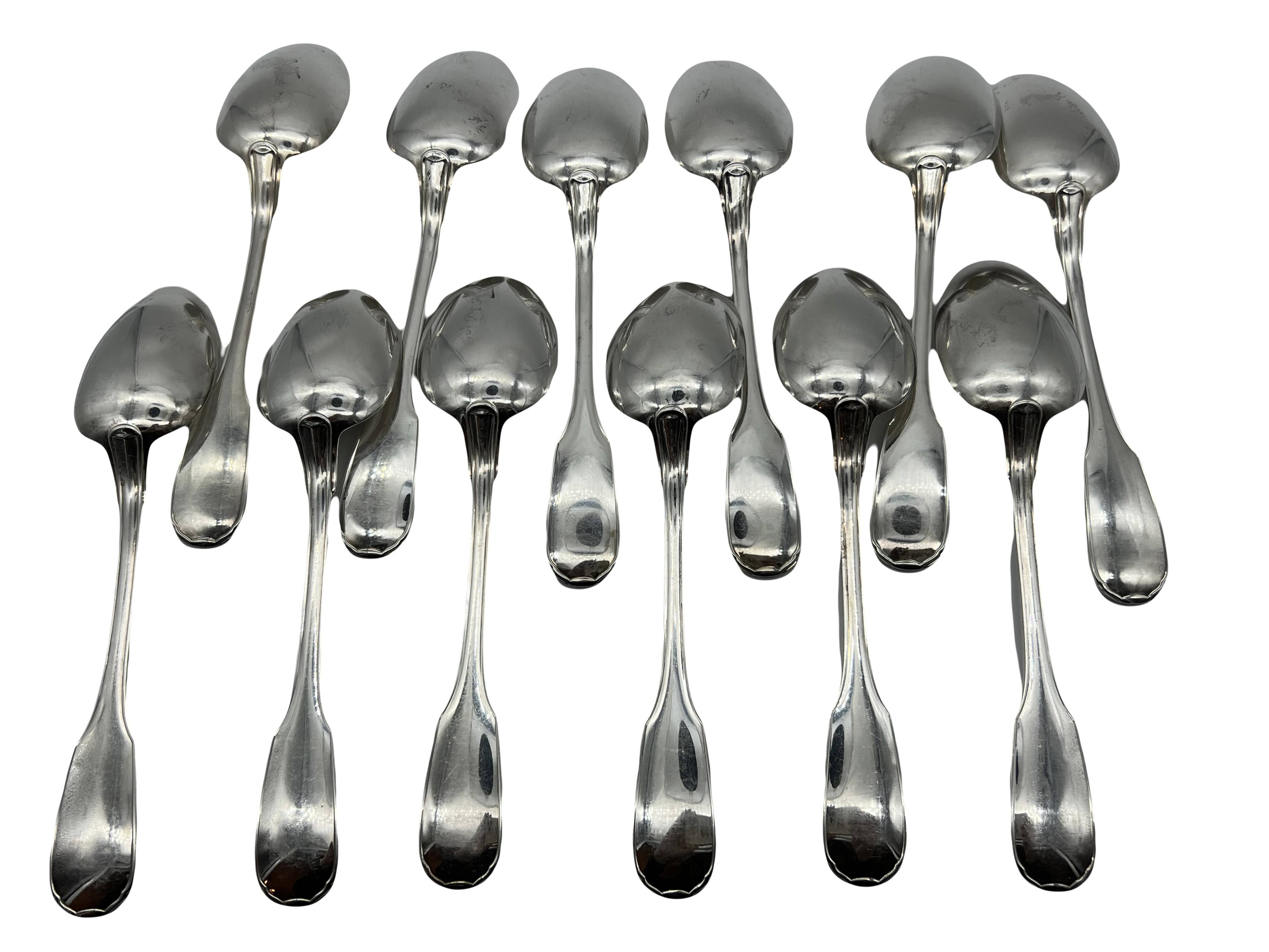 12 large Christofle spoons, Versailles model, silver plated metal