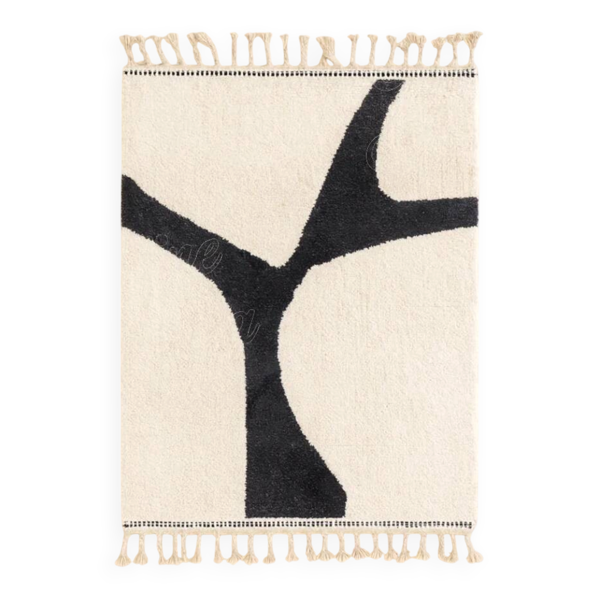 Atlas Berber rug in ecru with organic black pattern.