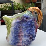 Old pitcher pitcher in slip shape vintage kitsch grape cluster