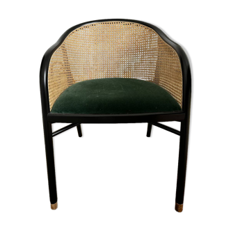 Fauteuil The Socialite Family - Cannage vert sapin velours et hêtre finition noire