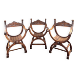 Set of Three Renaissance Style Armchairs, 19th Century