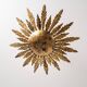 Mid-century sun ceiling lamp in gilded metal with leaf rays, 1950s