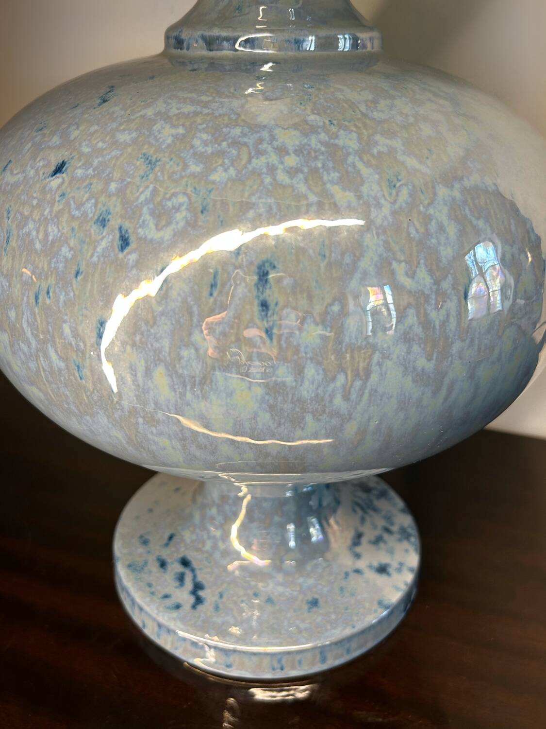 Iridescent blue ceramic lamp from the 80s