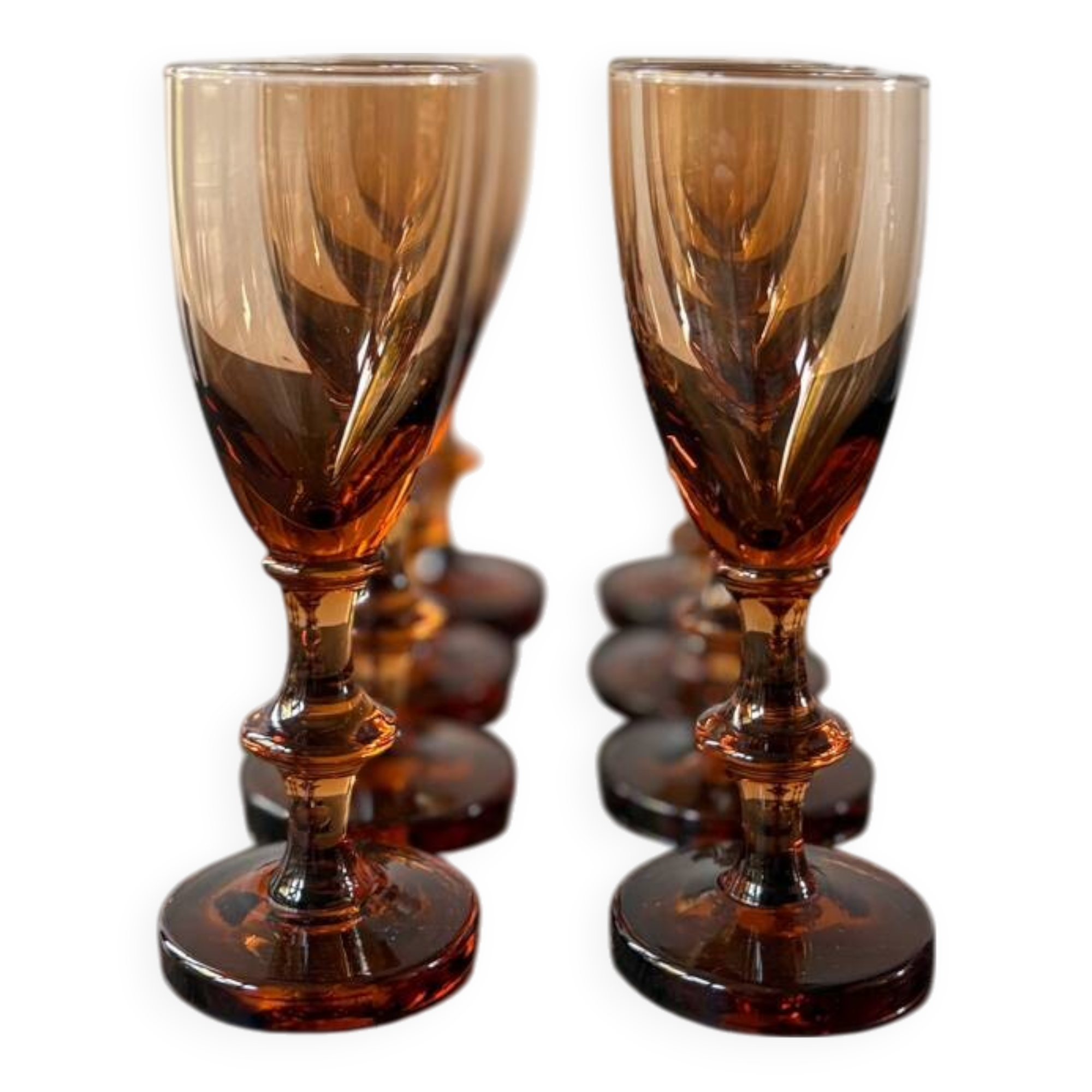Set of 8 vintage amber portieux crystal glasses from the 70s