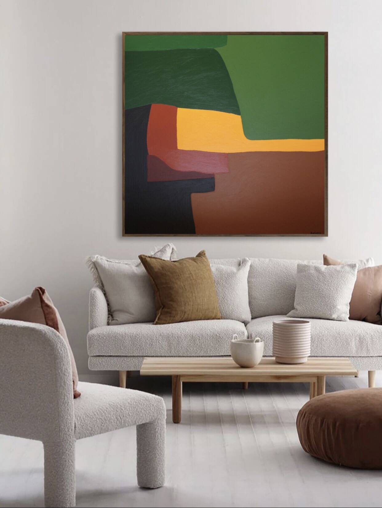 Soothing abstract canvas "Green Palette" 80x80cm