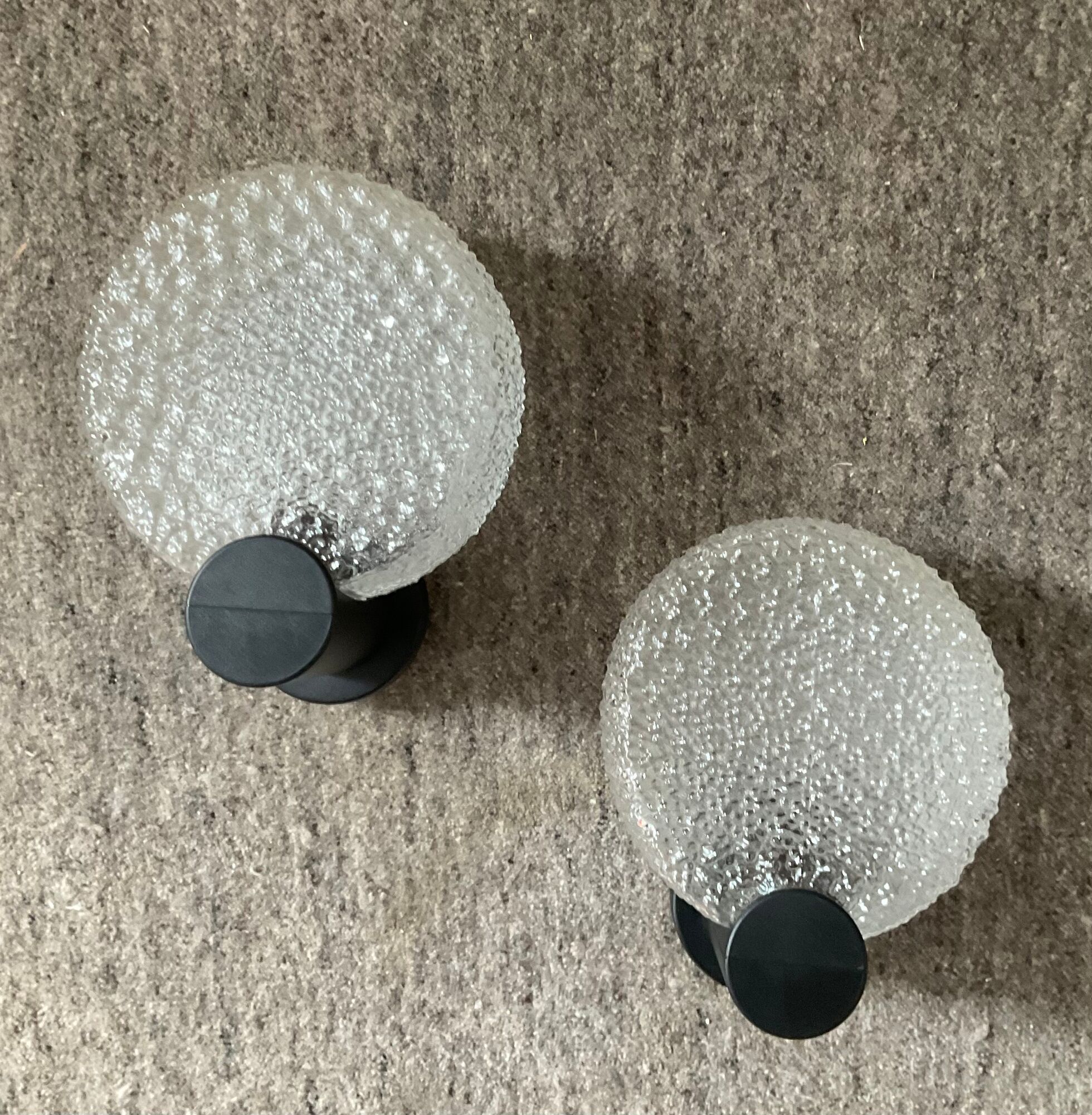 Pair of vintage wall lamps in molded glass, 80s