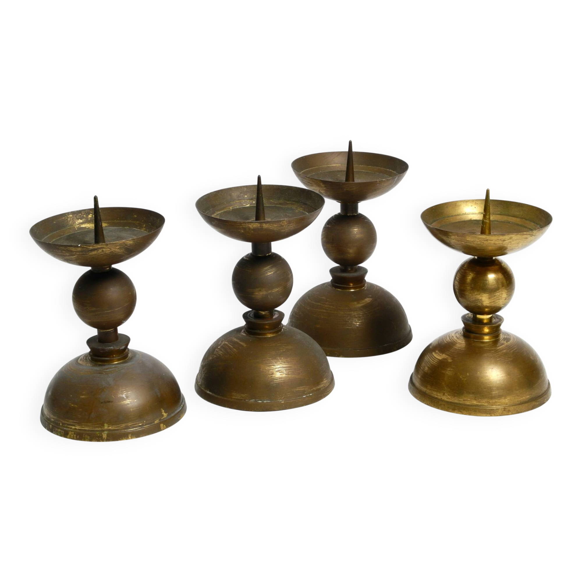 4 rare large heavy Mid Century brass candlesticks from a Bavarian church
