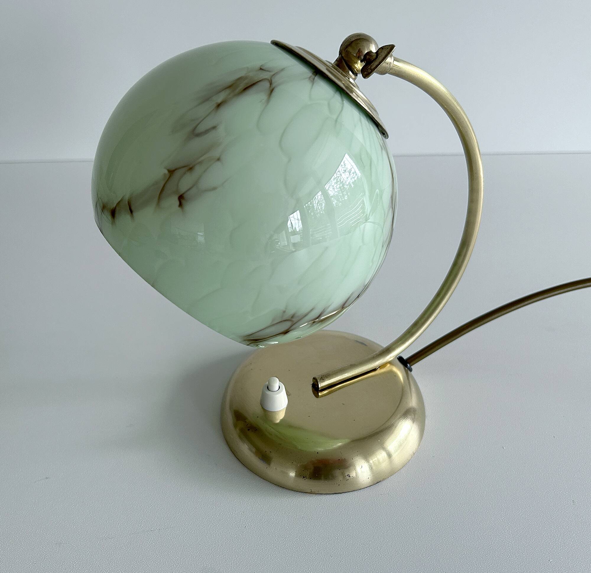 Art Deco Lamp Green Glass Brass