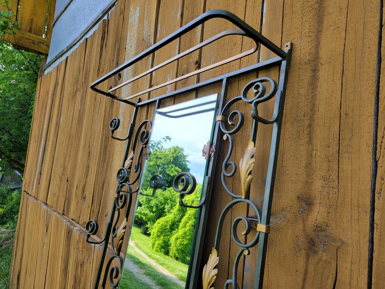 Art Deco 1930s wrought iron coat rack and hat stand