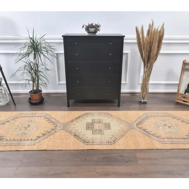 1980s Vintage Turkish Hand-Knotted Runner 92x394