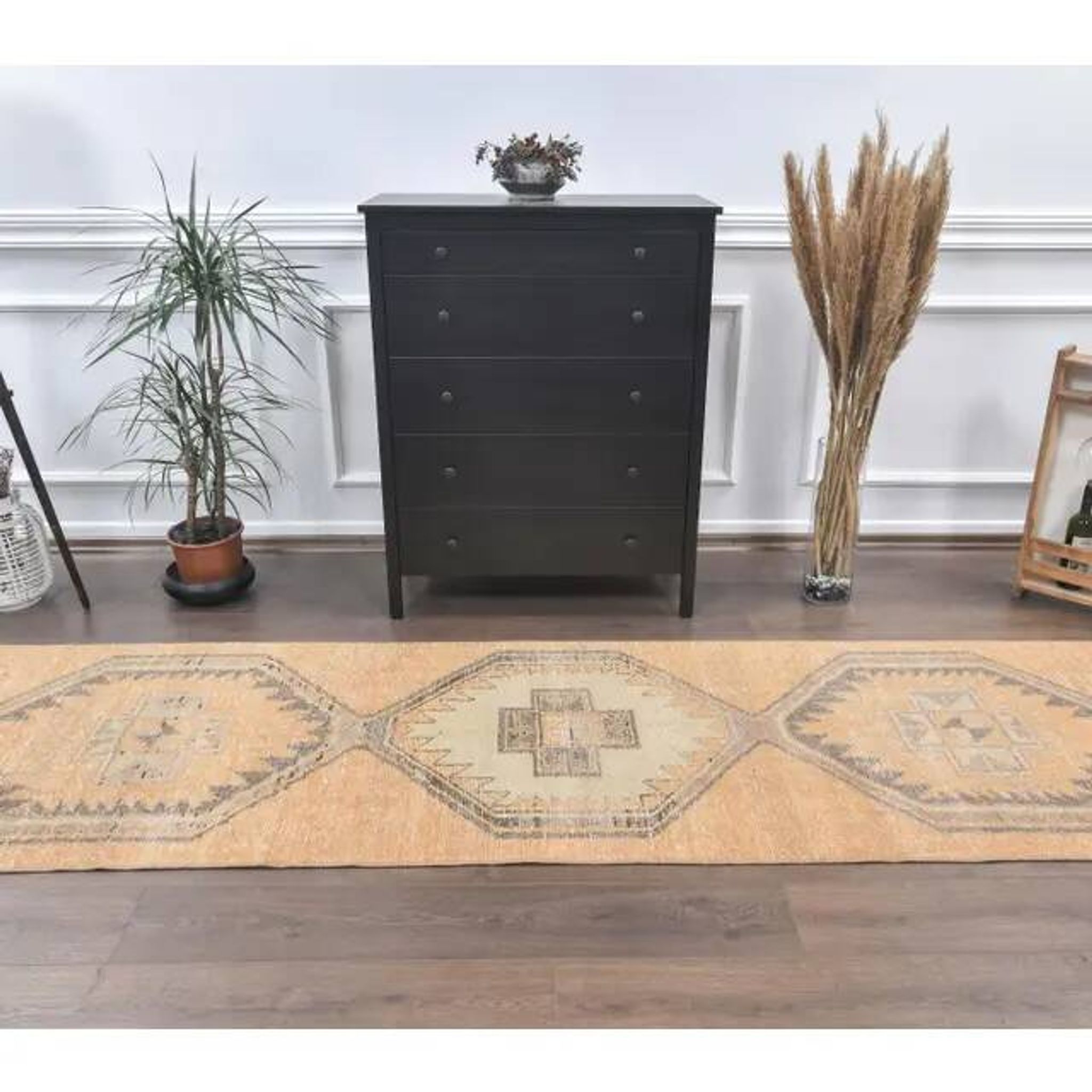 1980s Vintage Turkish Hand-Knotted Runner 92x394