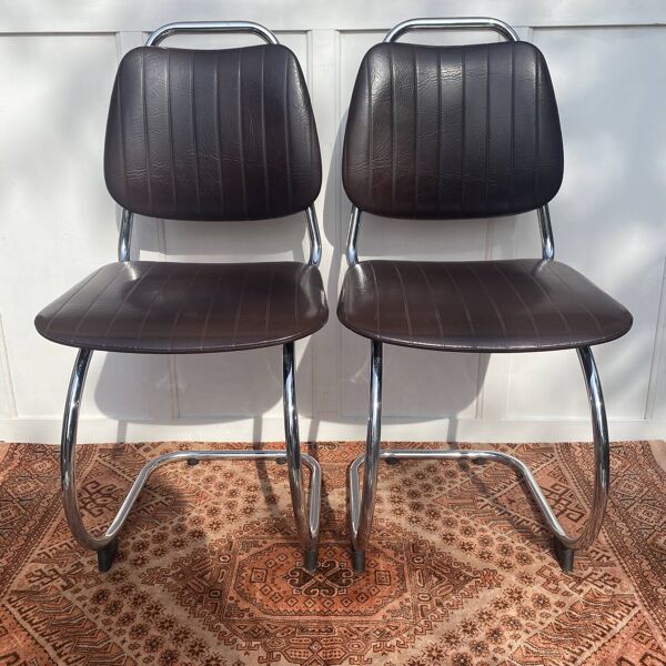 Chaises traineau cantilever chrome et skai années 70