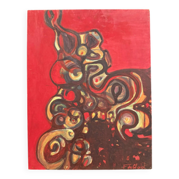 Oil on cardboard modern composition by François de Chabot 1960-70