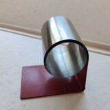 Modernist extendable bookends in brushed stainless steel and red 1970's