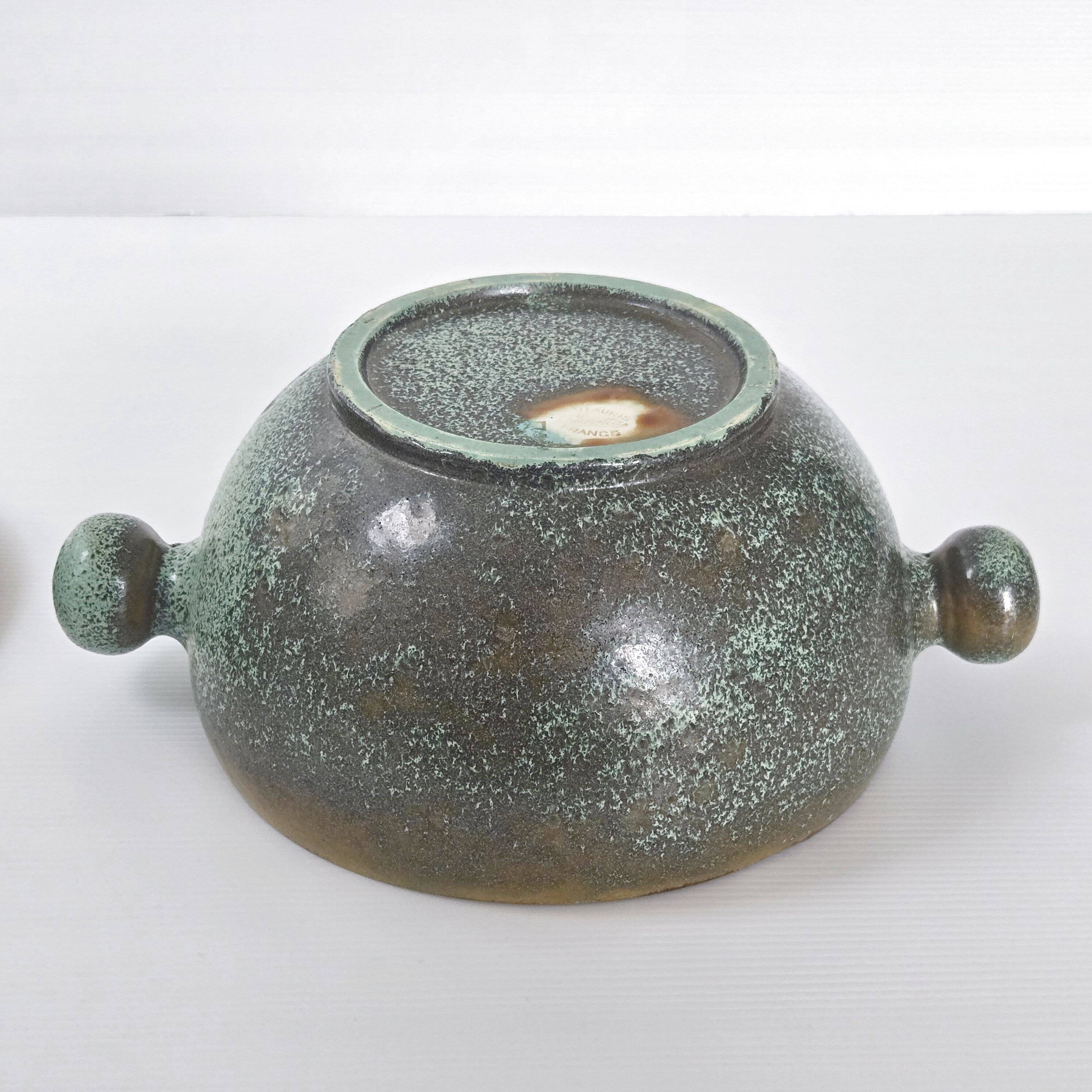 Lunetta Vallauris soup tureen and salad bowl in gilded ceramic, 1960