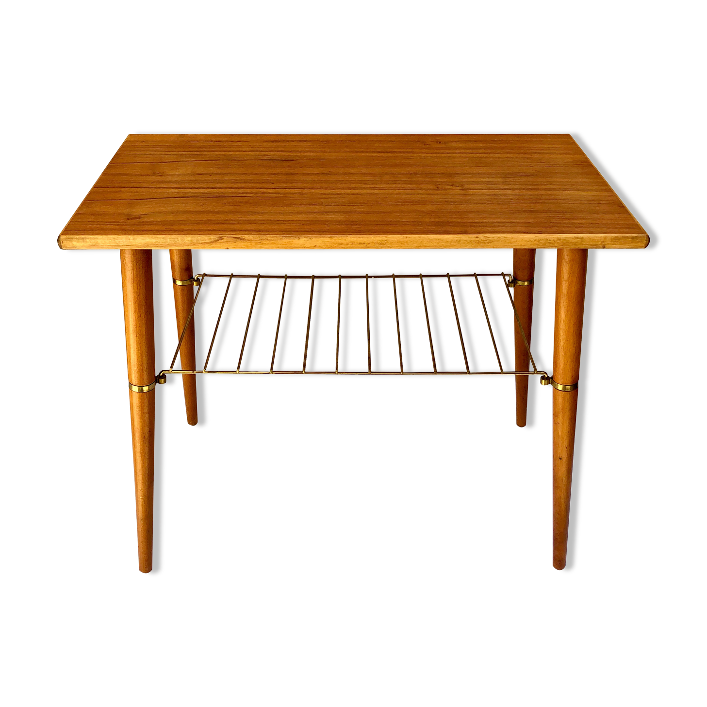 Table, teak with brass shelf, 1950/60