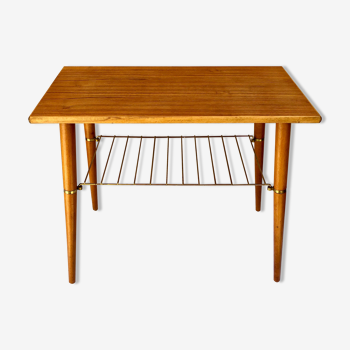 Table, teak with brass shelf, 1950/60