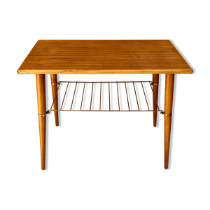 table, teck avec étagère en laiton, années 1950/60