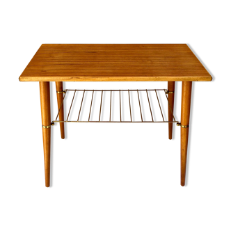 Table, teak with brass shelf, 1950/60